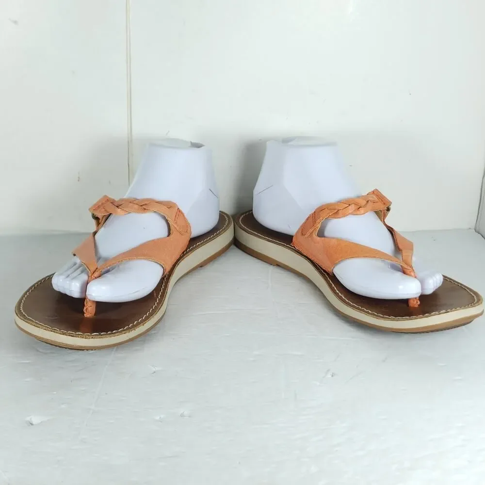 OLUKAI Women's Kahikolu US10 Corral Leather Braided Flip Flops Thong Sandals